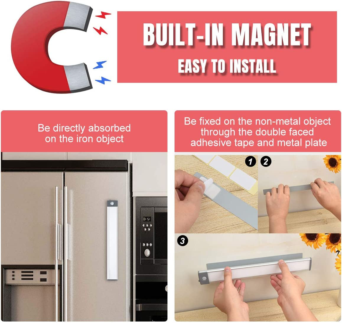 30-LED Motion Sensor Cabinet Light,Under Counter Closet Lighting, Wireless USB Rechargeable Kitchen Night Lights,Battery Powered Light,Uniform Light for Wardrobe,Cabinet,Cupboard(Warm Light)