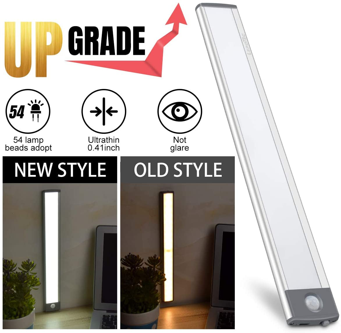 30-LED Motion Sensor Cabinet Light,Under Counter Closet Lighting, Wireless USB Rechargeable Kitchen Night Lights,Battery Powered Light,Uniform Light for Wardrobe,Cabinet,Cupboard(Warm Light)