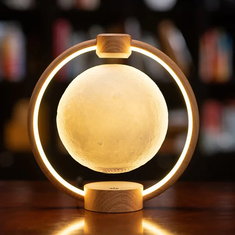 "Maglev Moon Light Bluetooth Speaker with 3D Stereo, Levitating Lamp, Magnetic Levitation, and LED Rotating Globe Lights for Home"