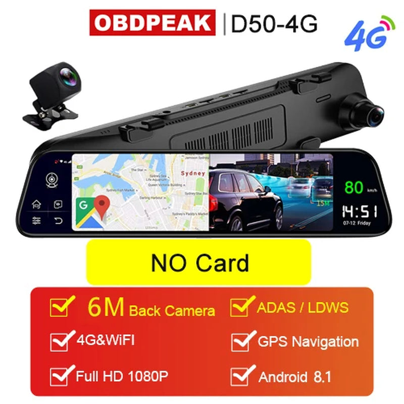 Dash Cam 4G 12 Inch Car Rearview Mirror Stream Media Dual 1080P Android Mirror Car Dvr ADAS Super Night before and after FHD