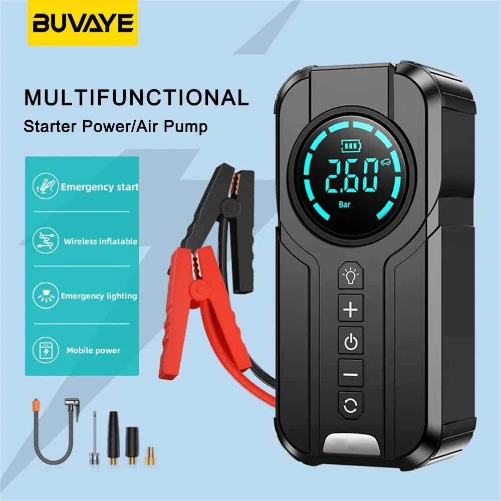 Portable 4-in-1 Car Jump Starter with Air Pump, Power Bank, and LED Lighting