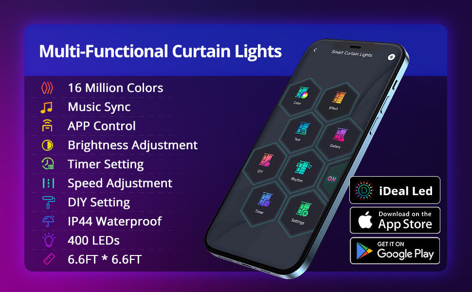 Glowflow II Smart LED Curtain Sync Lights