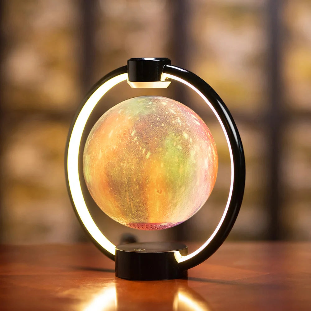 "Maglev Moon Light Bluetooth Speaker with 3D Stereo, Levitating Lamp, Magnetic Levitation, and LED Rotating Globe Lights for Home"