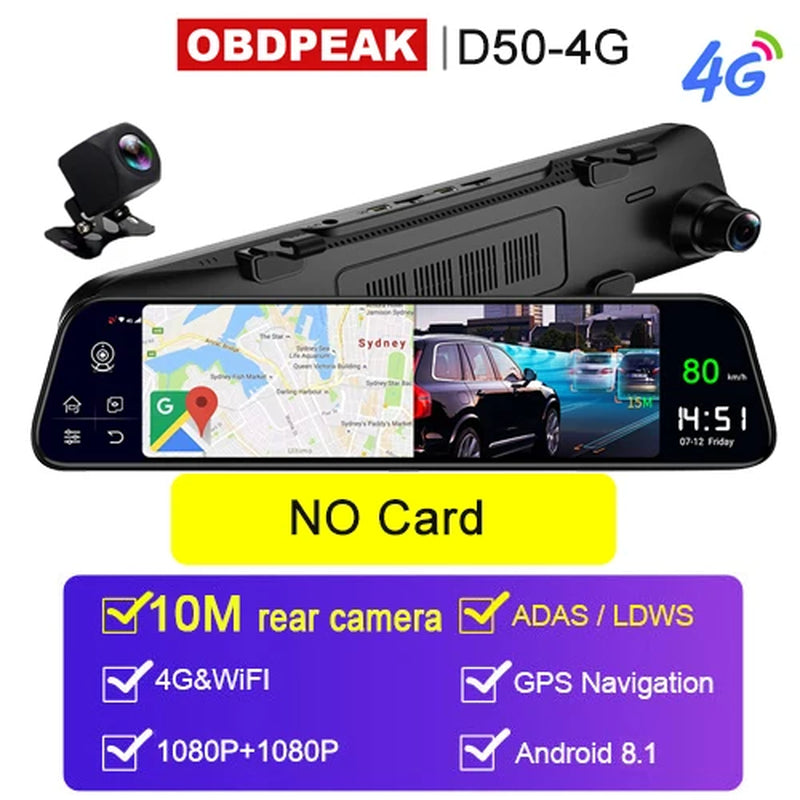 Dash Cam 4G 12 Inch Car Rearview Mirror Stream Media Dual 1080P Android Mirror Car Dvr ADAS Super Night before and after FHD