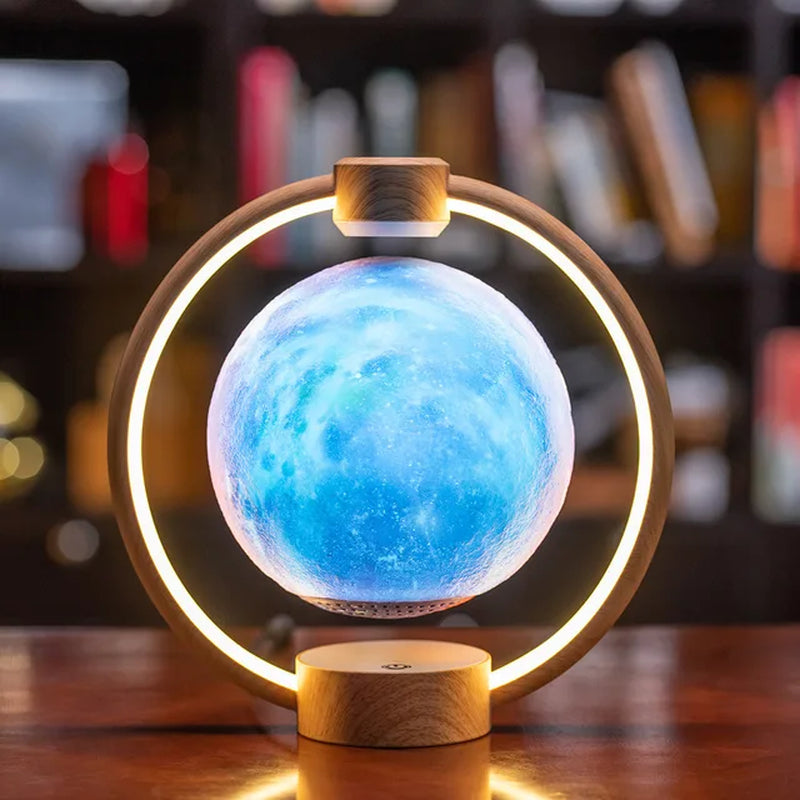 "Maglev Moon Light Bluetooth Speaker with 3D Stereo, Levitating Lamp, Magnetic Levitation, and LED Rotating Globe Lights for Home"